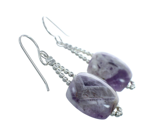 Native American Sterling Silver Amethyst Bead Hook Dangle Earrings NX11660